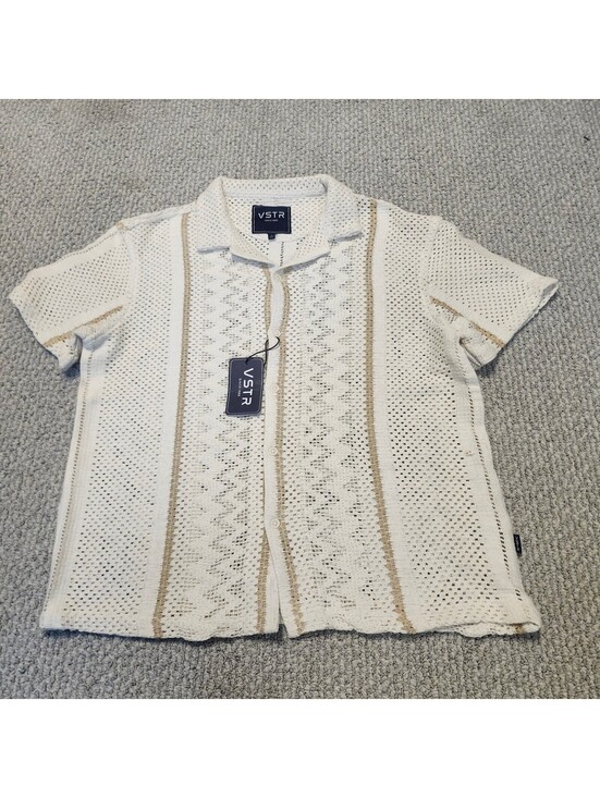 VSTR Other - VSTR Cream Knit Short Sleeve Button Front Shirt Size Large NWT
